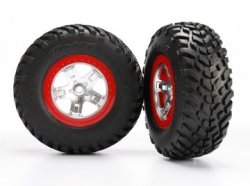 TRAXXAS Tires & Wheels SCT S1/SCT Satin Chrome-Red 4WD/2WD Rear