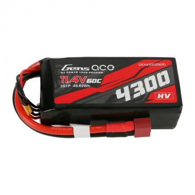 Gens ace 4300mAh 3S1P 11.4V 60C Lipo Battery with T-plug