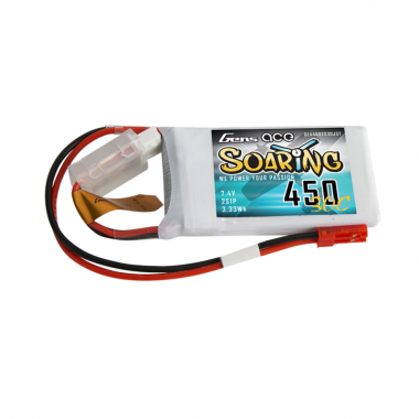 Gens ace Soaring 450mAh 7.4V 30C 2S1P Lipo Battery Pack with JST