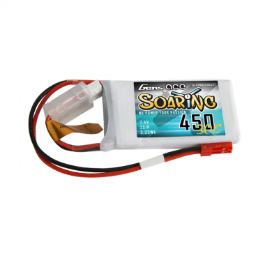 Gens ace Soaring 0450mAh 7.4V 30C 2S1P Lipo Battery Pack - JST