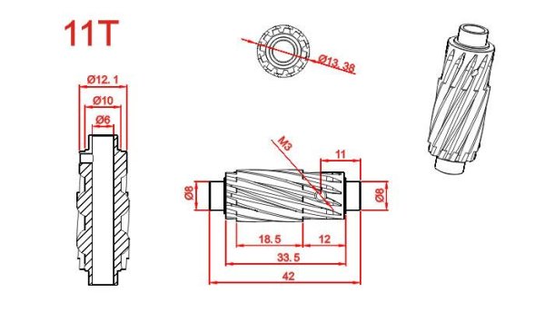 (image for) STEAM (MK6017) 11T600 motor helical gear