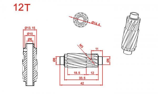 (image for) STEAM (MK6018) 12T600 motor helical gear