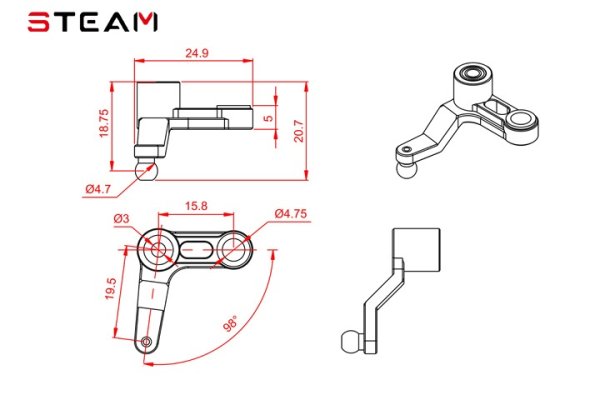 (image for) STEAM (MK6021) 550/600 metal tail rotor control arm set