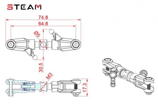 (image for) STEAM (MK6055B) 550/600 tail rotor clamp set / orange