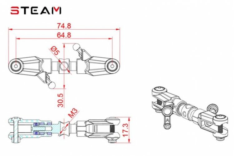 (MK6055B) Tarot 550/600 tail rotor clamp set / orange - Πατήστε στην εικόνα για να κλείσει