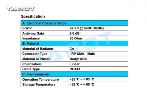 (image for) TAROT (TL300K3) 5.8G Antenna /RX