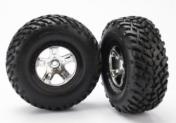 TRAXXAS Tires & Wheels SCT/SCT Satin Chrome-Black 4WD/2WD Rear
