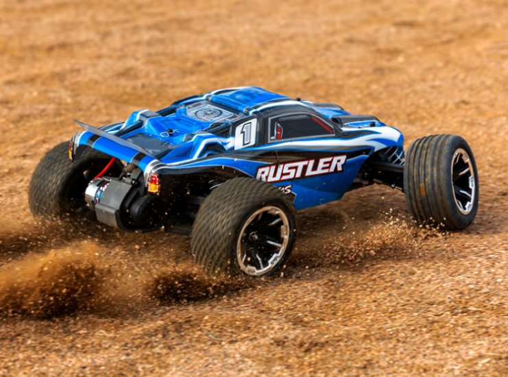 TRAXXAS Rustler 2WD 1/10 RTR TQ Blue USB - With Battery/Charger - Click Image to Close