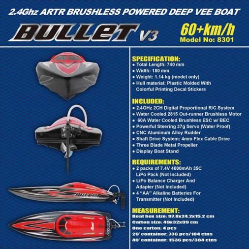 Joysway Bullet Off-shore V3 BL ARTR 2.4G w/o Batteries & Charger - Click Image to Close